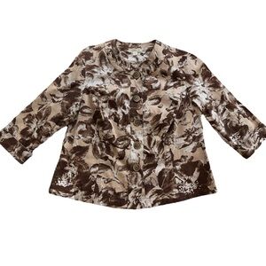 Coldwater Creek women’s Size 18 Brown Floral Button-Front linen blend blazer